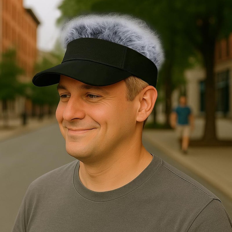 KELSOD Men's Hair Visor ​Sun Hats Visor with Hair Fake Hat with Hairs for Men Novelty Spiked Adjustable Baseball Caps Funny Gift - Image 2